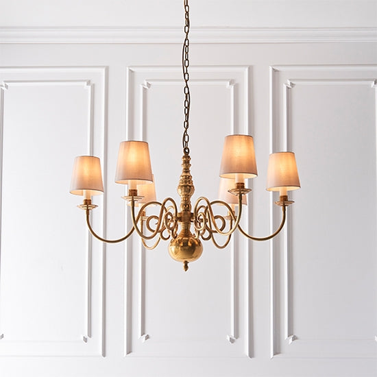 Chamberlain 6 Lights Pendant Light In Solid Brass With Marble Shades