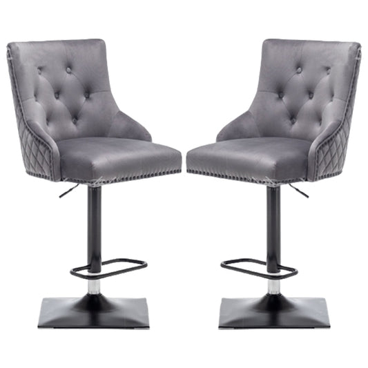 Charleston Lion Knocker Dark Grey Velvet Upholstered Bar Chairs In Pair