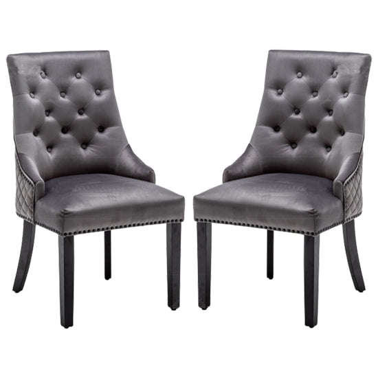 Charleston Lion Knocker Dark Grey Velvet Upholstered Dining Chairs In Pair