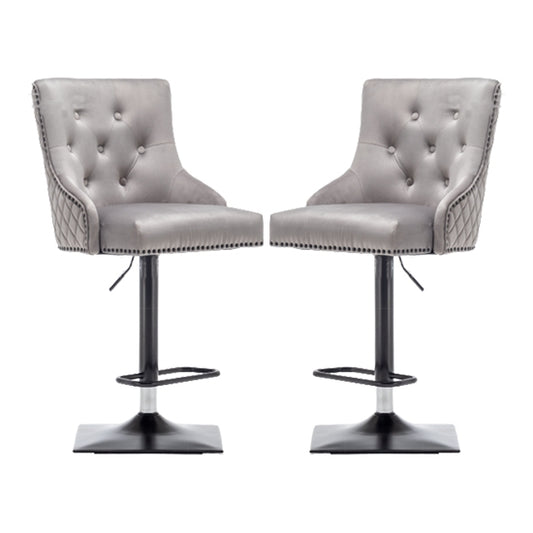 Charleston Lion Knocker Light Grey Velvet Upholstered Bar Chairs In Pair