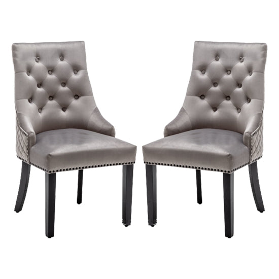 Charleston Lion Knocker Light Grey Velvet Upholstered Dining Chairs In Pair