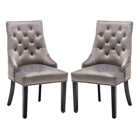 Charleston Lion Knocker Light Grey Velvet Upholstered Dining Chairs In Pair