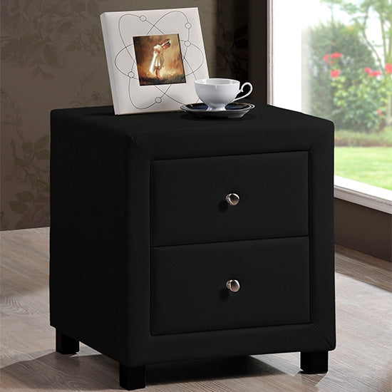 Chelsea Faux Leather 2 Drawers Bedside Cabinet In Black