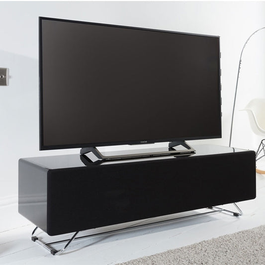 Chromium Glass TV Stand In Black High Gloss With Steel Frame