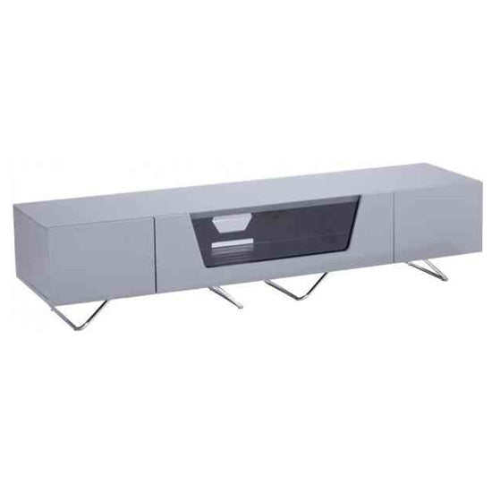 Chromium Large Wooden TV Stand In Grey With Chrome Base