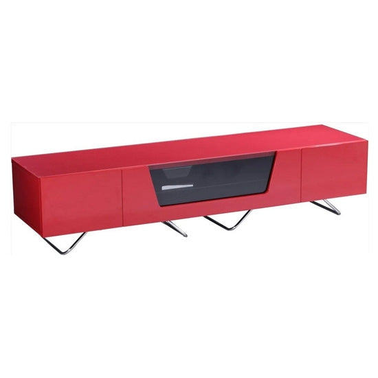 Chromium Large Wooden TV Stand In Red With Chrome Base
