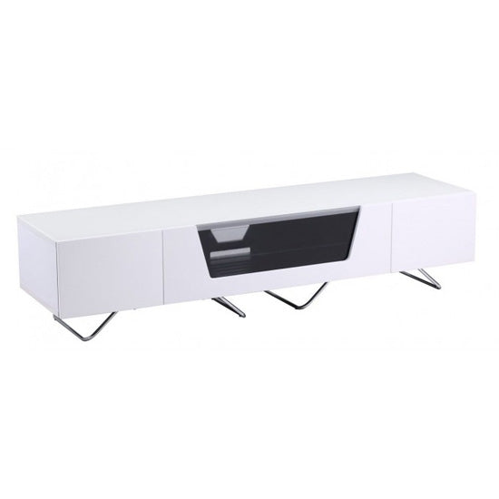 Chromium Large Wooden TV Stand In White With Chrome Base
