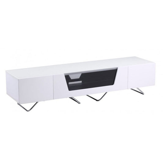 Chromium Large Wooden TV Stand In White With Chrome Base