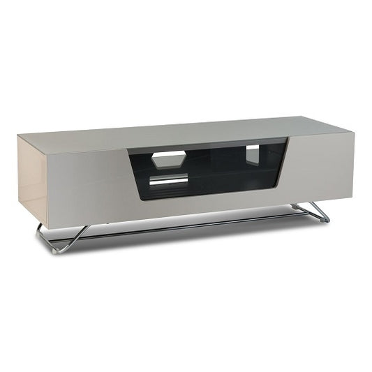 Chromium Medium Wooden TV Stand And Brackets In Ivory With Chrome Base