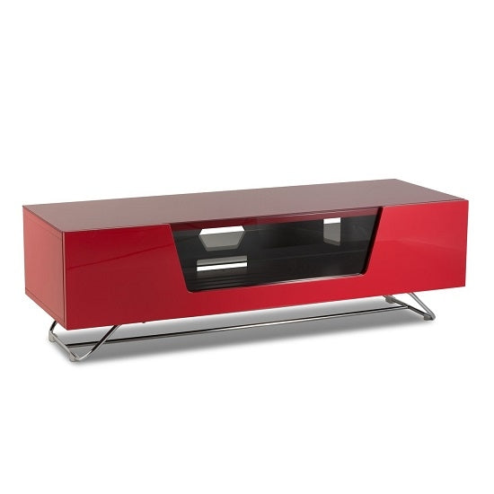 Chromium Medium Wooden TV Stand And Brackets In Red With Chrome Base