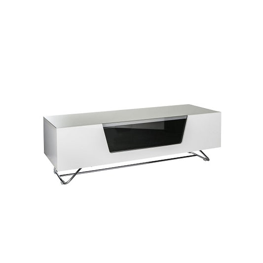 Chromium Medium Wooden TV Stand And Brackets In White With Chrome Base