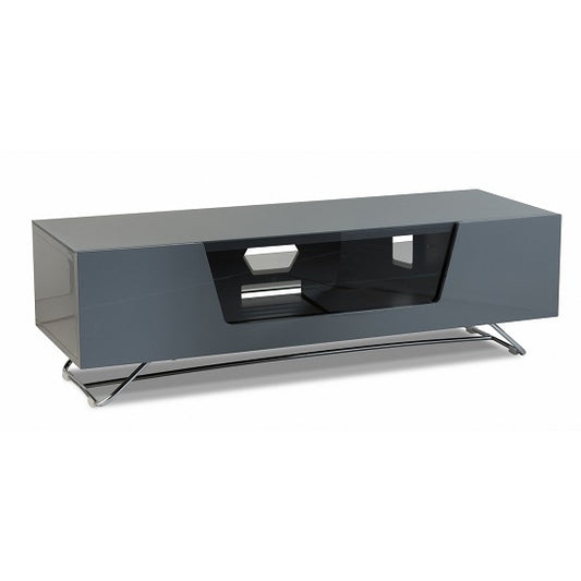 Chromium Medium Wooden TV Stand In Grey With Chrome Base