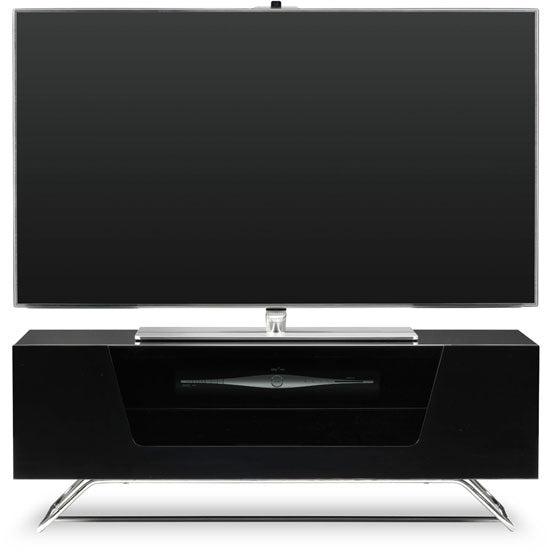 Chromium Wooden TV Stand In Black With Chrome Base