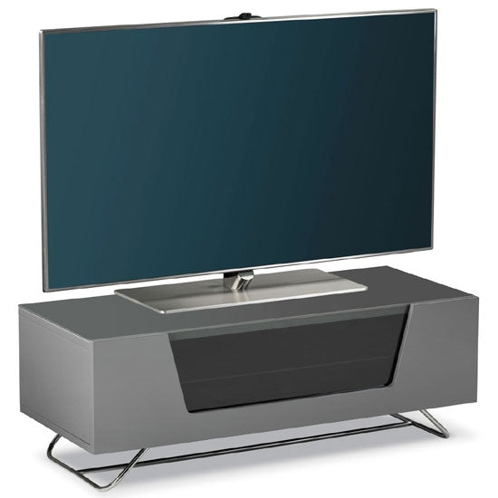 Chromium Wooden TV Stand And Brackets In Grey With Chrome Base