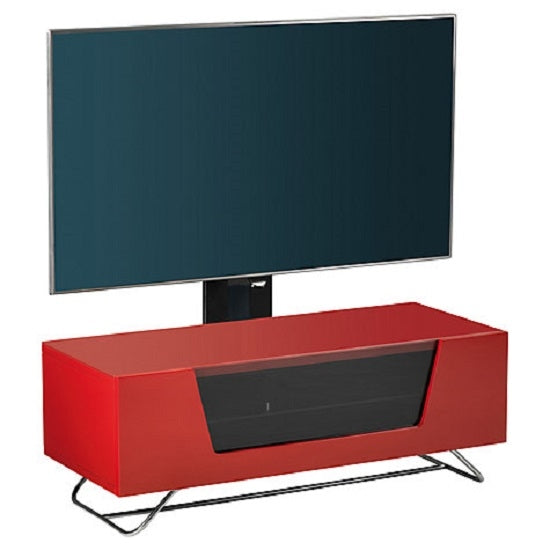 Chromium Wooden TV Stand In Red With Chrome Base