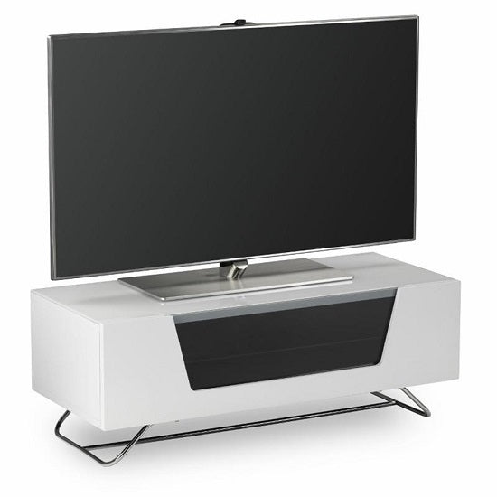 Chromium Wooden TV Stand In White With Chrome Base