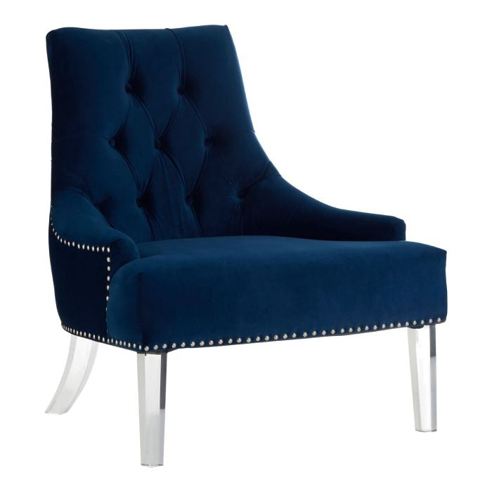 Clarence Velvet Upholstered Button Tufted Lounge Chair In Blue