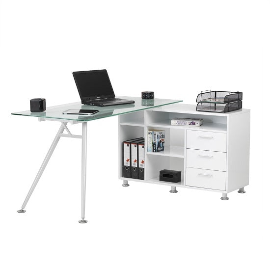 Cleveland Corner Frosted Glass Computer Desk With Satin Legs