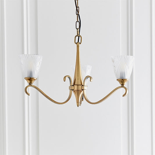 Columbia Deco Glass 3 Lights Ceiling Pendant Light In Brass