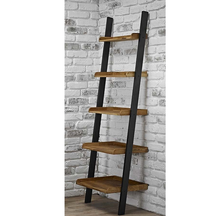 Copenhagen Wooden Ladder Shelf In Solid Oak And Black Frame