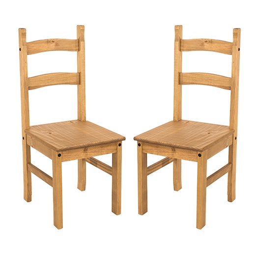 Corona Antique Wax Solid Pine Wooden Dining Chairs In Pair