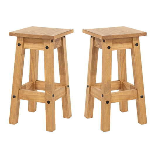Corona Antique Wax Wooden Low Kitchen Stool In Pair