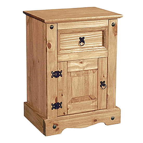 Corona Bedside Cabinet In Distressed Pine With 1 Door And 1 Drawer