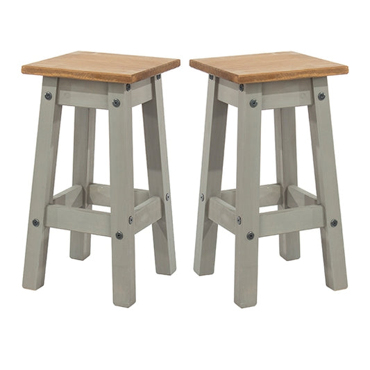 Corona Grey Wooden Low Kitchen Stool In Pair