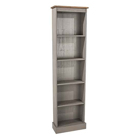 Corona Tall Narrow Wooden 4 Shelves Bookcase In Grey