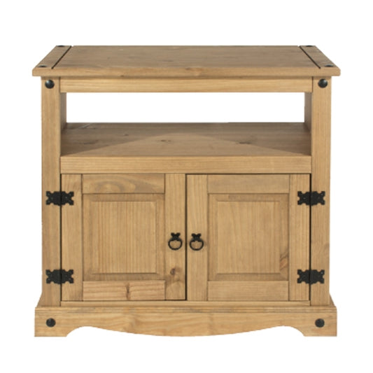 Corona Wooden TV Stand In Antique Wax With 2 Doors