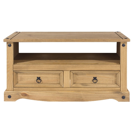 Corona Wooden TV Stand In Antique Wax With 2 Drawers