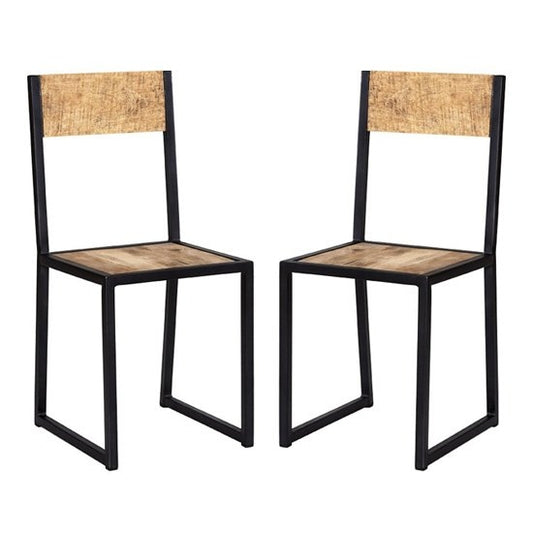 Cosmo Industrial Oak Dining Chairs With Black Metal Legs In Pair