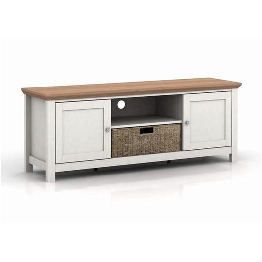 Cotswold Wooden TV Stand In Cream And Oak With 2 Doors