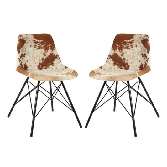 Cowhide Faux Leather Dining Chairs In Pair