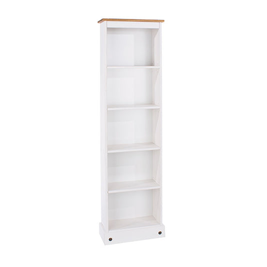 Corona Wooden Tall Narrow Bookcase In White