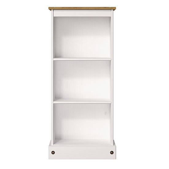 Corona Low Narrow Wooden Bookcase With 2 Shelves In White