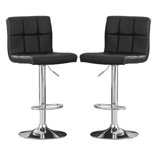 Cubik Black Faux Leather Bar Stools In Pair With Chrome Base