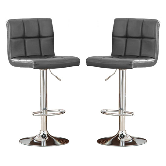 Cubik Grey Faux Leather Bar Stools In Pair With Chrome Base