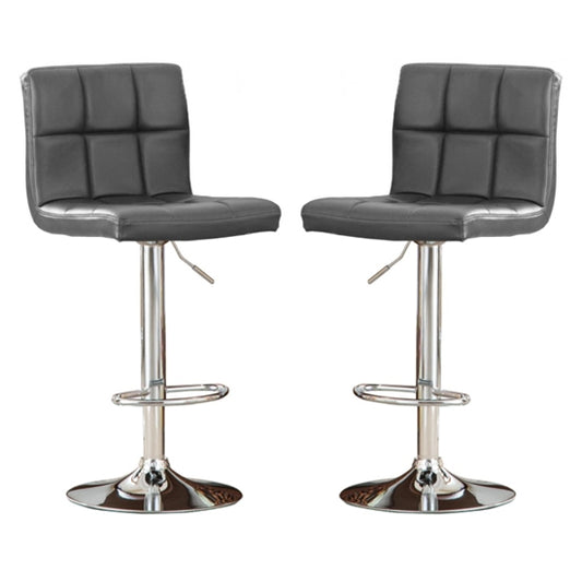 Cubik Grey Faux Leather Bar Stools In Pair With Chrome Base