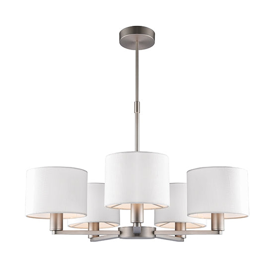 Daley 5 Lights Vintage White Shades Ceiling Pendant Light In Matt Nickel