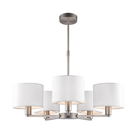 Daley 5 Lights Vintage White Shades Ceiling Pendant Light In Matt Nickel