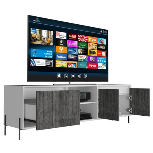 Dallas Ultra Wide Wooden TV Stand In White And Grey Oak With 4 Doors