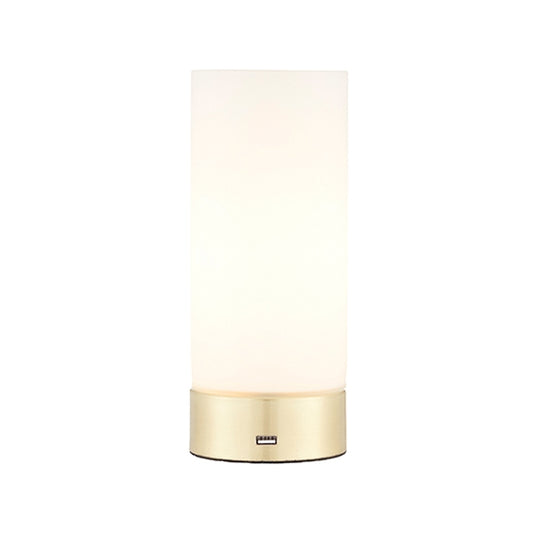 Dara USB Opal Glass Table Lamp In Brushed Brass