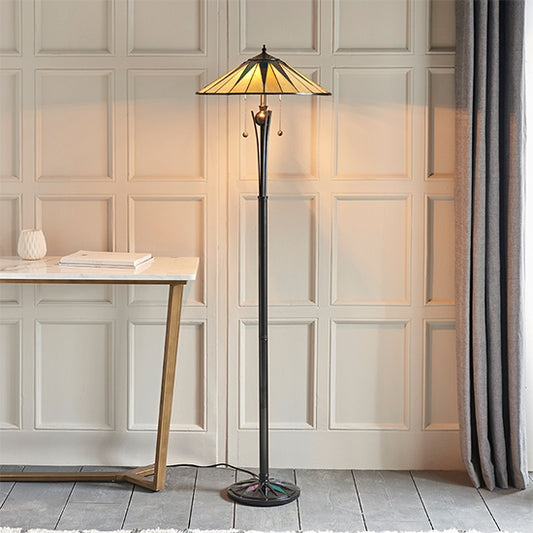 Dark Star Tiffany Glass Floor Lamp In Black