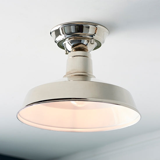 Darton Gloss White Inner Shade Semi Flush Ceiling Light In Polished Nickel