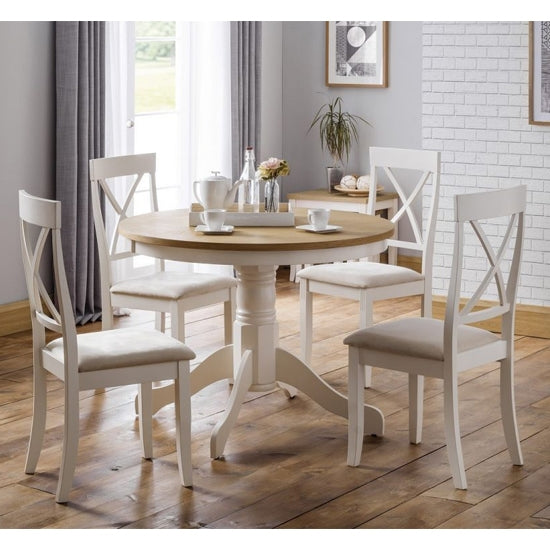 Davenport Round Oak And Ivory Dining Table With 4 Chairs