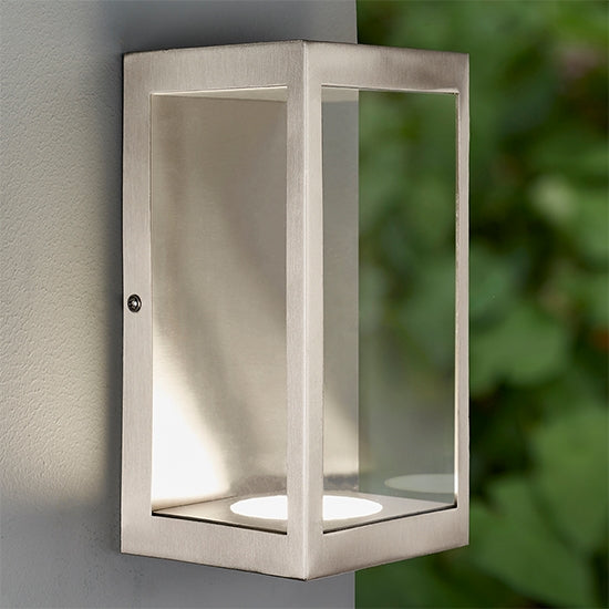 Dean LED Clear Glass Panels Wall Light In Brushed Stainless Steel