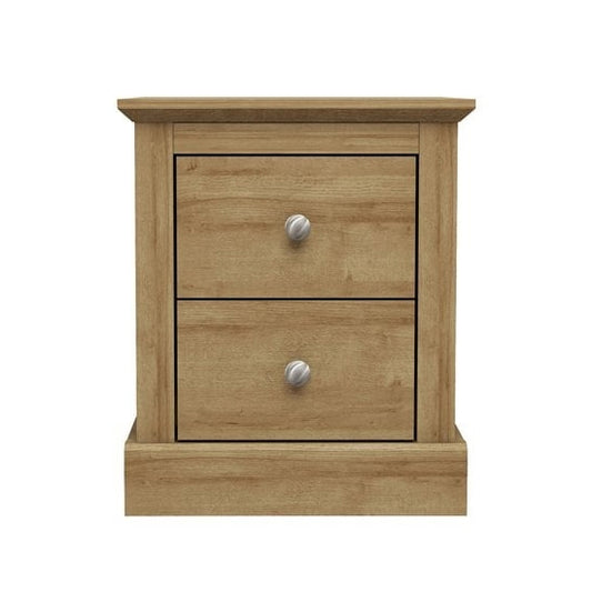 Devon Wooden Bedside Cabinet In Oak With 2 Drawers