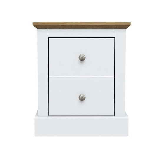 Devon Wooden Bedside Cabinet In White With 2 Drawers