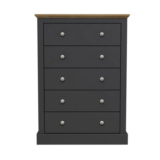 Devon Wooden Chest Of Drawers In Charcoal With 5 Drawers